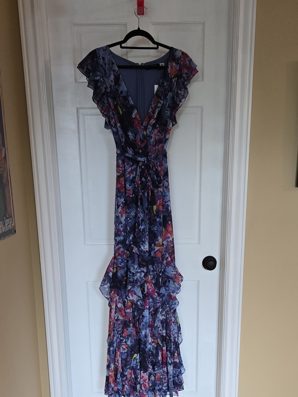 Lauren Ralph Lauren Navy Floral Ruffle V-Neck Maxi Dress